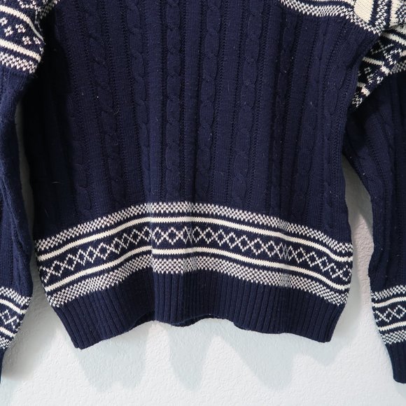 JCPenney Sweater Vintage Mens Knit Top Fair Isle Retro Crewneck Blue White M - Picture 5 of 14